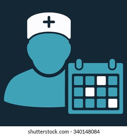 Doctor Appointment vector icon. Style is bicolor flat symbol, blue and white colors, rounded angles, dark blue background.