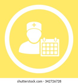 Doctor Appointment vector icon. Style is flat rounded symbol, white color, rounded angles, yellow background.
