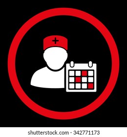 Doctor Appointment vector icon. Style is bicolor flat rounded symbol, red and white colors, rounded angles, black background.