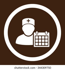 Doctor Appointment vector icon. Style is flat rounded symbol, white color, rounded angles, brown background.