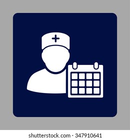 Doctor Appointment vector icon. Style is flat rounded square button, white and dark blue colors, silver background.