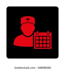 Doctor Appointment vector icon. Style is flat rounded square button, intensive red and black colors, white background.