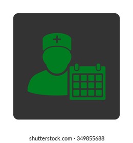 Doctor Appointment vector icon. Style is flat rounded square button, green and gray colors, white background.