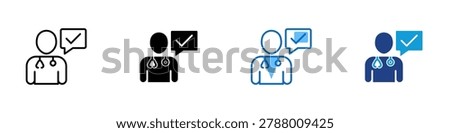 Doctor Approval Multiple Style Icon Design Vector - Doctor with check message representing medical consultation, verified healthcare advice, and patient support
