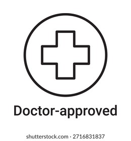 Icono aprobado por el médico. Símbolo de línea de Vector para un Sitio web, tarjeta de producto, presentación y App móvil, embalaje o instrucción. Signo de esquema editable