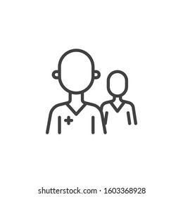 Doctor assistant characters line icon. linear style sign for mobile concept and web design. Medical doctor outline vector icon. Healthcare symbol, logo illustration. Vector graphics