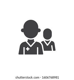 Doctor assistant characters vector icon. filled flat sign for mobile concept and web design. Medical doctor glyph icon. Healthcare symbol, logo illustration. Vector graphics