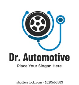 Doctor Automotive Vector Logo Template. This Design Use Tire And Stethoscope Symbol. Suitable For Car.