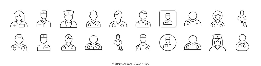 Doctor Avatar Collection of Thin Icons. Editable Stroke. Suitable for Web Sites, Books, Cards, Apps