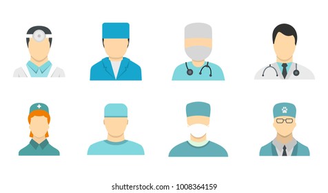 Doctor Avatar Icon Set. Flat Set Of Doctor Avatar Vector Icons For Web Design Isolated On White Background