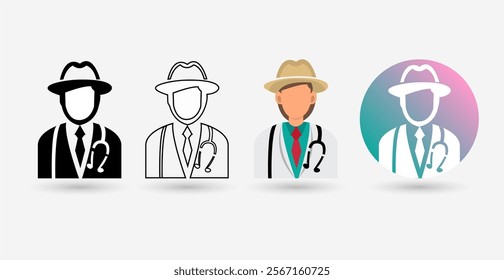 Doctor Avatar Icon Set - Doctor Illustrations with Casual hats in Flat, Line and Gradient Style.