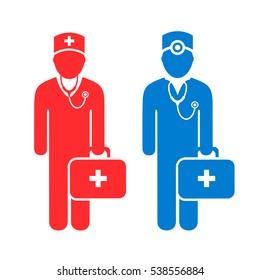 Doctor avatar vector icon illustration on white background. Doctors icons set.