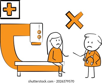 Doctor and bad health result of mri ct scan of patient.Hand drawn doodle line art cartoon character design girl boy. Coronavirus and covid-19. Health care and medicine.isolated vector illustration


