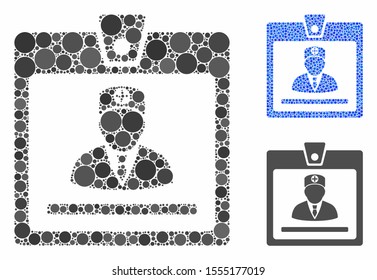 Doctor badge composition of filled circles in various sizes and color tinges, based on doctor badge icon. Vector filled circles are united into blue composition.