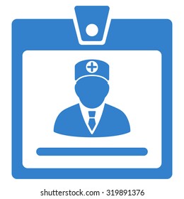 Doctor Badge vector icon. Style is flat symbol, cobalt color, rounded angles, white background.