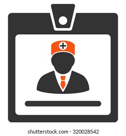 Doctor Badge vector icon. Style is bicolor flat symbol, orange and gray colors, rounded angles, white background.