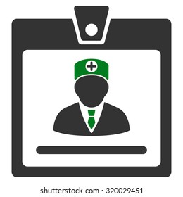 Doctor Badge vector icon. Style is bicolor flat symbol, green and gray colors, rounded angles, white background.