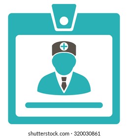 Doctor Badge vector icon. Style is bicolor flat symbol, grey and cyan colors, rounded angles, white background.