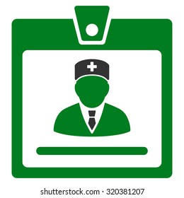 Doctor Badge vector icon. Style is bicolor flat symbol, green and gray colors, rounded angles, white background.