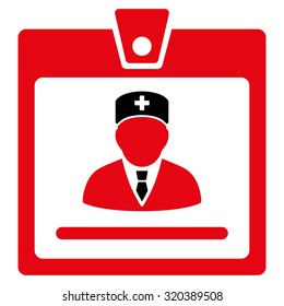 Doctor Badge vector icon. Style is bicolor flat symbol, intensive red and black colors, rounded angles, white background.