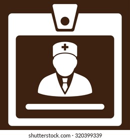 Doctor Badge vector icon. Style is flat symbol, white color, rounded angles, brown background.