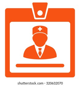 Doctor Badge vector icon. Style is flat symbol, orange color, rounded angles, white background.