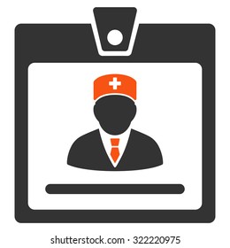 Doctor Badge vector icon. Style is bicolor flat symbol, orange and gray colors, rounded angles, white background.