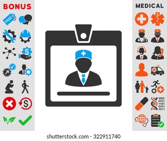 Doctor Badge vector icon. Style is bicolor flat symbol, blue and gray colors, rounded angles, white background.