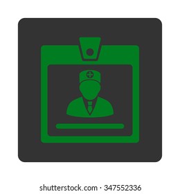 Doctor Badge vector icon. Style is flat rounded square button, green and gray colors, white background.