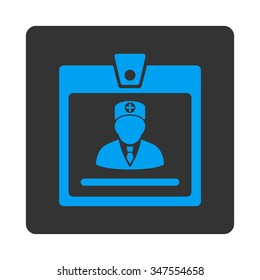 Doctor Badge vector icon. Style is flat rounded square button, blue and gray colors, white background.