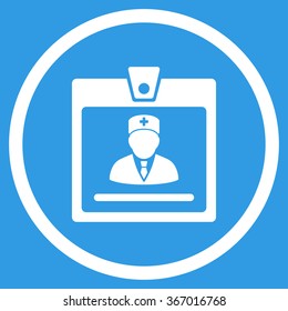 Doctor Badge vector icon. Style is flat circled symbol, white color, rounded angles, blue background.