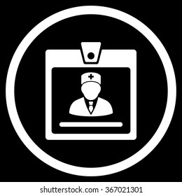 Doctor Badge vector icon. Style is flat circled symbol, white color, rounded angles, black background.