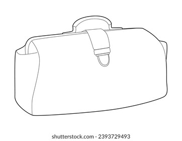 Doctor Bag bowling silhouette. Fashion accessory technical illustration. Vector satchel front 3-4 view for Men, women, unisex style, flat handbag CAD mockup sketch outline isolated