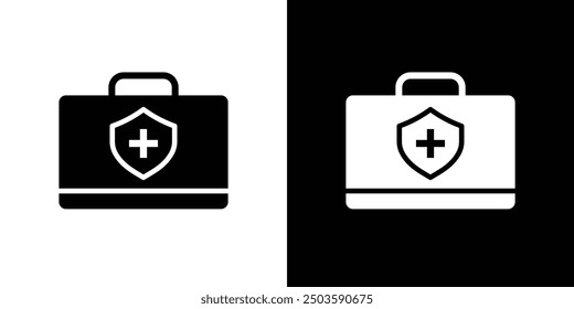 Icono del bolso del doctor Esquema plano del sistema del Vector