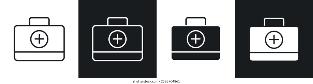 Doctor bag icons collection in black and white filled and line versions