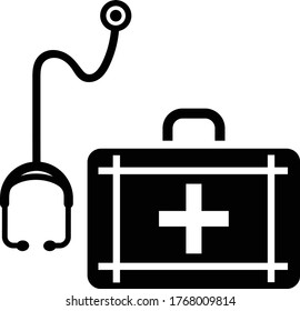 Doctor bag with stethoscope icon / black vector graphics
