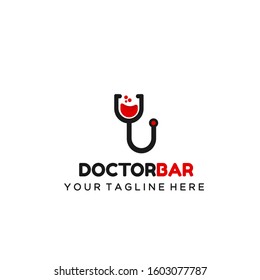 Doctor Bar Logo Designs, Vector Illustration of a stethoscope and glasses
