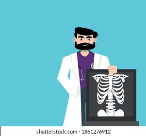 Doktor hinter einer Röntgenmaschine