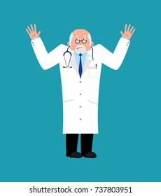 Doctor bewildered. Physician at a loss emoji. Vector illustration