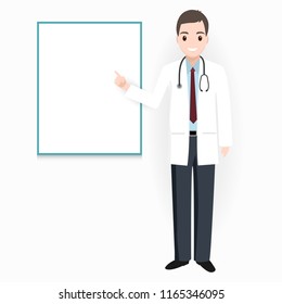 Doctor with billboard adn medical presentation icon illustration