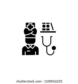 Doctor black icon concept. Doctor flat  vector symbol, sign, illustration.