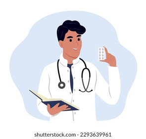 Doctor black with medicine. A doctor writes a prescription.