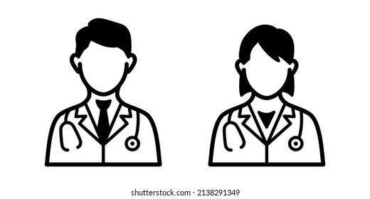 Doctor black and white line drawing vector icon illustration material