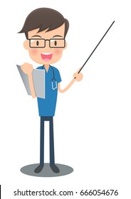 Doctor of a blue gown to explain with instructions stick having a file