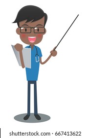Doctor of a blue gown to explain with instructions stick and document
