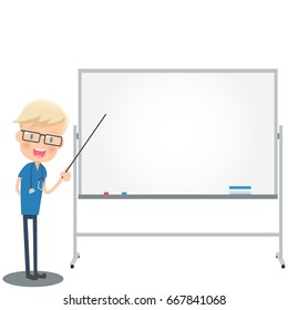 Doctor of a blue gown to explain with instructions stick and whiteboard