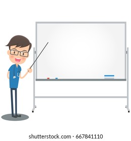 Doctor of a blue gown to explain with instructions stick and whiteboard
