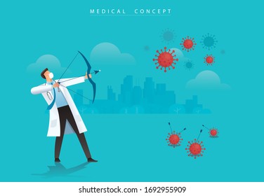 médico con proa de la ilustración vectorial Coronavirus Covid-19 EPS10