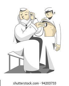 Doktor und Junge. Vektorgrafik.