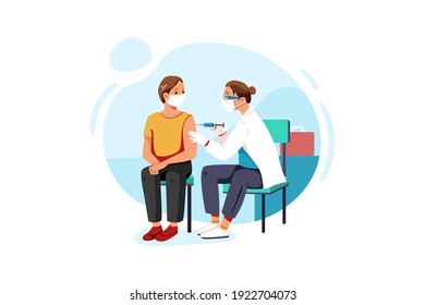 Doctor brings the vaccine kit Vector Illustration concept. Flat illustration isolated on white background.